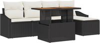 vidaXL 6-delige tuineetkamerset met kussens Rattan poly zwart acacia