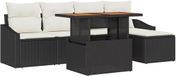vidaXL Ensemble de salle à manger d'extérieur 6 pièces avec coussins Poly rotin Acacia noir