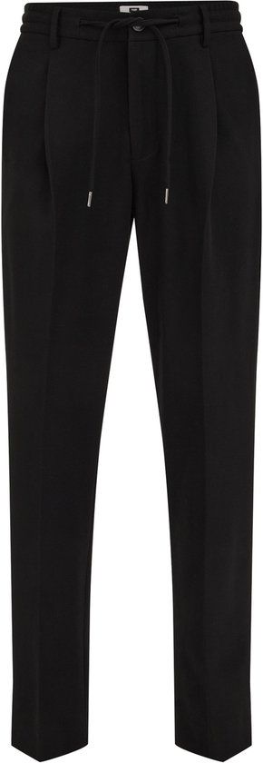 WE Fashion Heren Regular Fit Flanellen Smart Broek met Bandplooi en Elastieke Broekband - Zwart - Maat 30