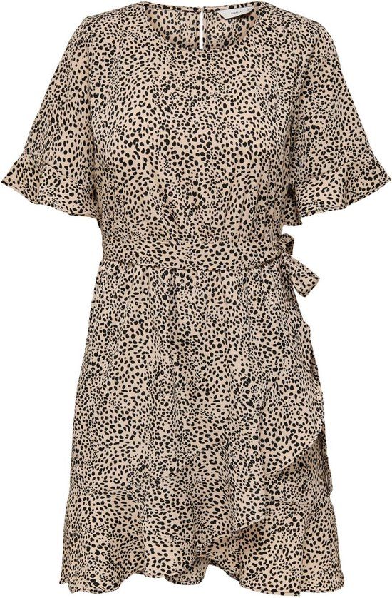 ONLY ONLNEW OLIVIA S/S SHORT WRAP DRESS WVN Women's Dress - Size S - Silver Mink;Lina Small Leo