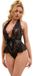 QUEEN LINGERIE Deep V Backless Lace Teddy L/XL Zwart