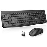 KOORUI Draadloos toetsenbord en muis, Duitse QWERTZ-lay-out, 12 functietoetsen, 2,4 GHz, stil toetsenbord voor Windows, MacOS, Linux, zwart
