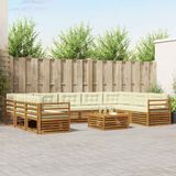 vidaXL - Hoek loungeset - 9 zitplekken - Massief Acacia Hout - Natuurlijk en Crème