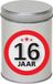 Merkloos Cadeau Snoepblik - 16 jaar verjaardag - 9 x 13 cm - Cadeauverpakking- metaal - met leeftijd sticker