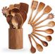 Bikolo Set d'ustensiles de cuisine en bois 10 pièces + support
