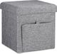 Relaxdays Opvouwbare poef met opbergruimte - Linnen - Grijs - 38x38x38 cm