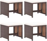 Tabourets de jardin 4 pcs avec coussins poly rattan brun