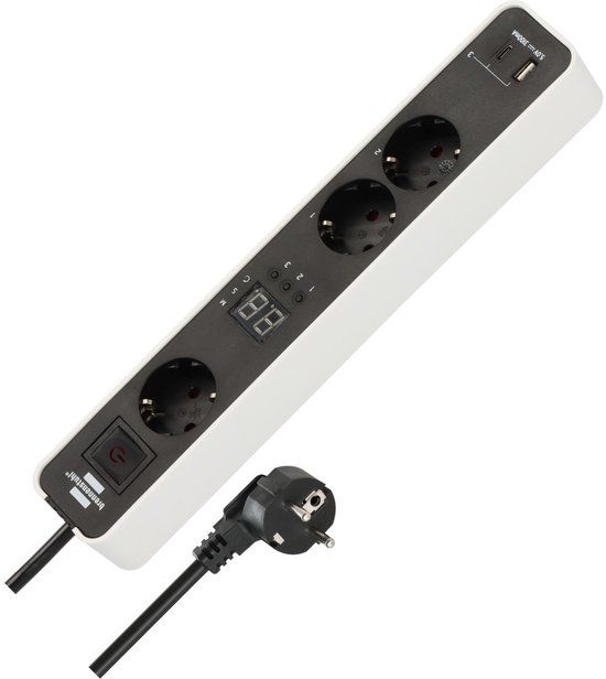 Brennenstuhl Ecolor Countdown Timer stekkerdoos | 3 contacten | USB-A + USB-C | 1,5 meter