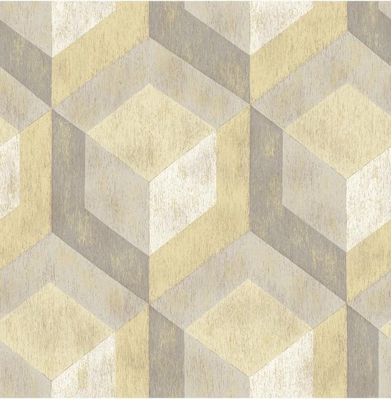 Dutch Wallcoverings Reclaimed Rustic Wood Tile beige/geel behang vliesbehang beige
