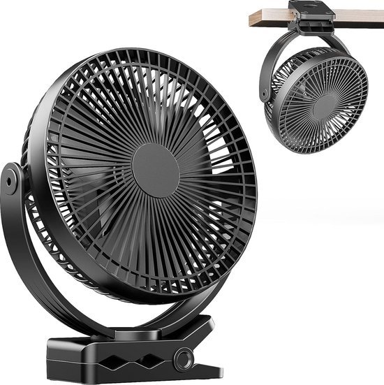 Oplaadbare draagbare ventilator 8-inch campingventilator 10000 mAh clipventilator 4 snelheden 720 ° rotatie geschikt voor thuis op kantoor en kinderwagen