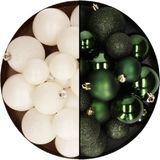 Decoris Kaemingk B.V. Kerstballen 60 stuks - mix donkergroen/wol wit - 4-5-6 cm - kunststof