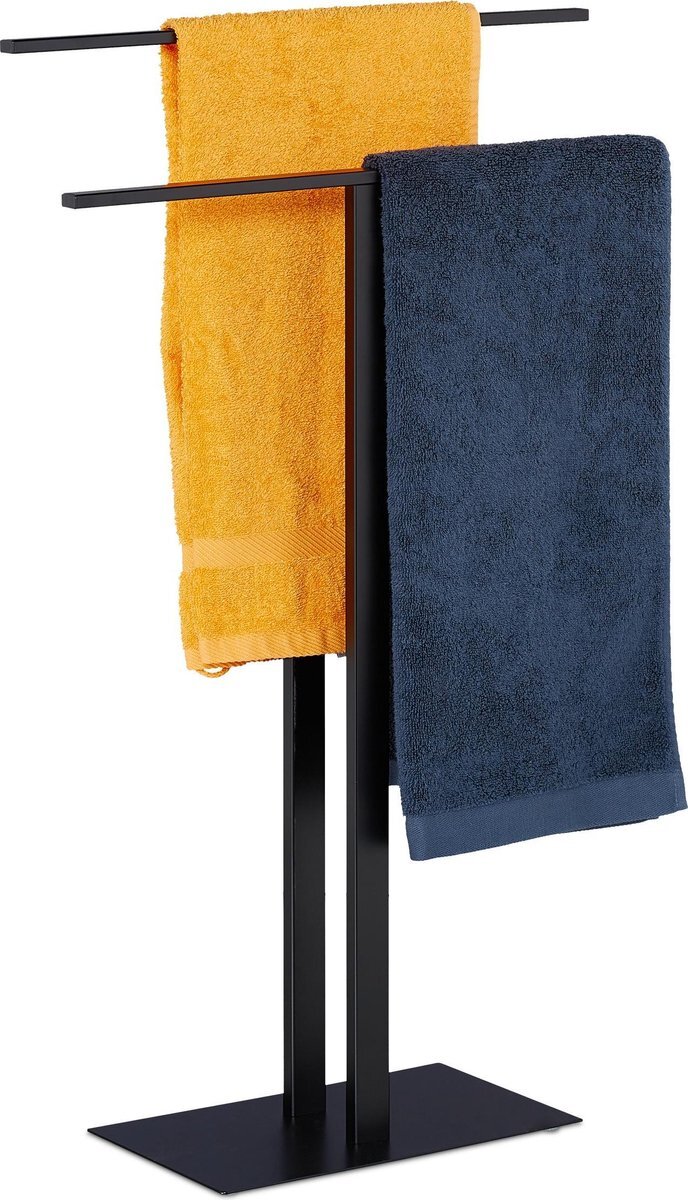 Relaxdays handdoekenrek - handdoekenhouder - metaal - 2 stangen - zwart - handdoekenrek