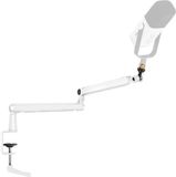 FIFINE Microfoonarm - Verstelbare Microfoonstandaard met Microfoonclip - Schroefadapter en Kabelbeheer voor Podcast - Streaming - Gaming - Studio-opnames - Wit