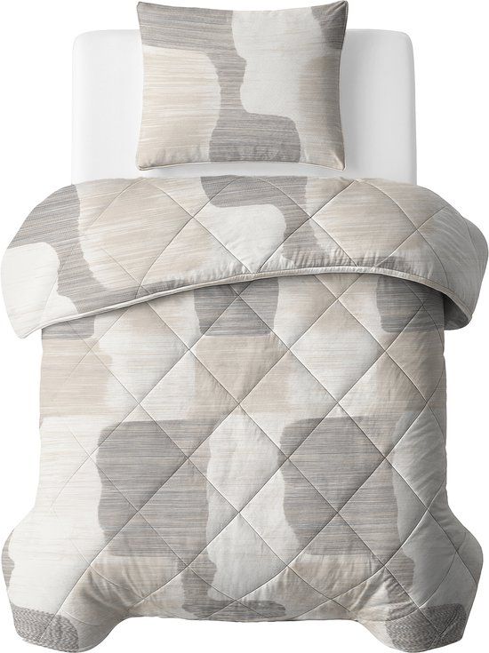Sleeptime® 2 in 1 Dekbed zonder Overtrek Checkered - Wasbaar Dekbed - 140x220 - Beige/Grijs