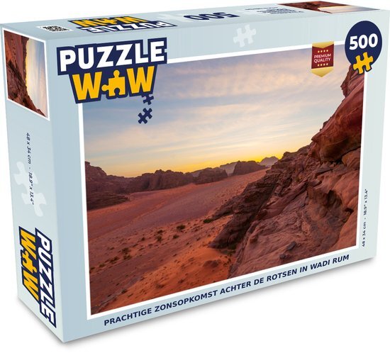 MuchoWow Puzzel zonsopkomst achter de rotsen in Wadi Rum - Legpuzzel - Puzzel 500 stukjes