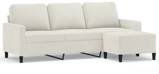 vidaXL Driezitsbank met voetenbank 180 cm fluweel crèmekleurig