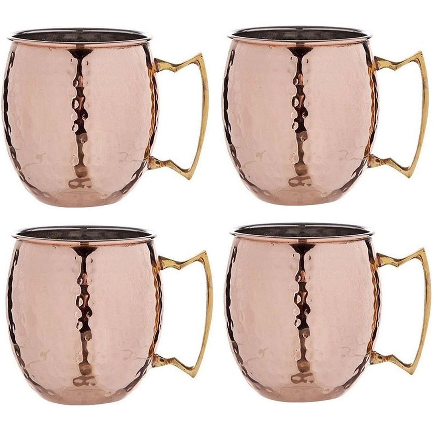 Cosy&Trendy Moscow Mule Cocktailbeker - 450 ml - Gehamerd Koper - 4 Stuks