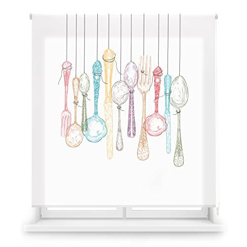 Blindecor Digitale keuken - Transparant rolgordijn Cutlery 150x180cm