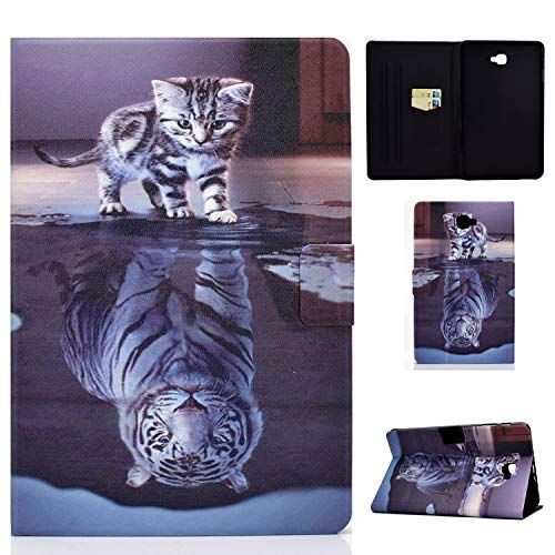Succtop Samsung Tab A6 Case PU Lederen Folio Flip Portemonnee Cover Stand Tablet Beschermhoes Auto Slaap/Wake-functie voor Samsung Galaxy Tab A 2016 10.1 Inch SM-T580/SM-T585 Kat en Tijger