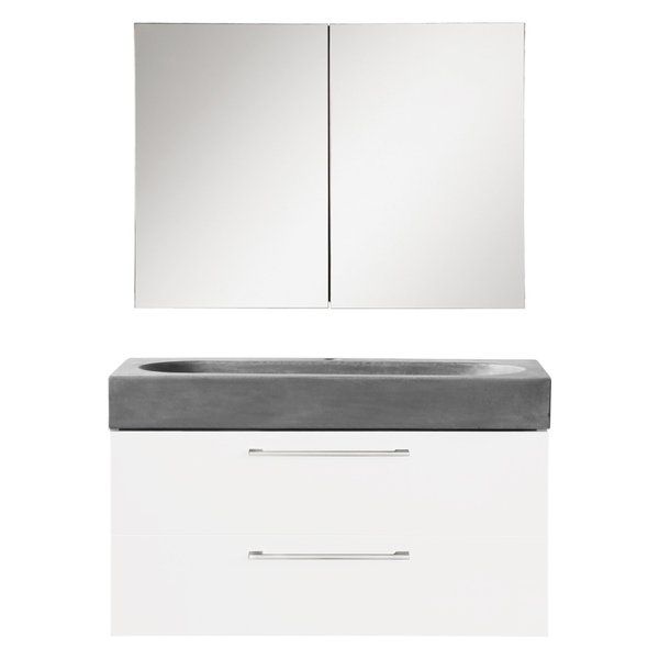 Differnz Somero Badmeubelset Met spiegelkast FSC wastafel beton 80 cm hoogglans wit 36.104.93 - 8712793552056