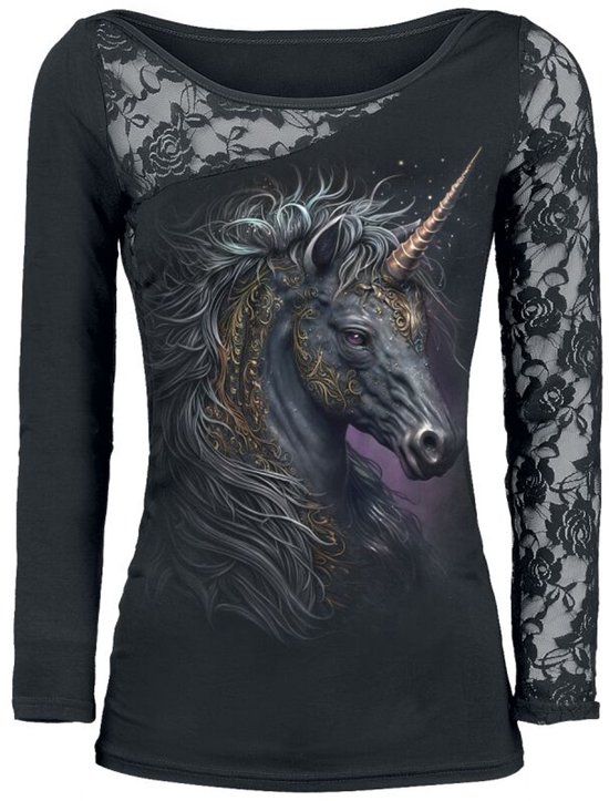 Spiral Attitude Holland Spiral Celtic Unicorn Dames Shirt met lange mouwen - zwart - L