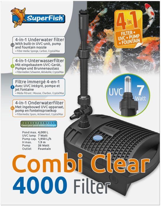 SuperFish Combi Clear 4000 Filter 4in1 - 1950 L/h - With UVC Lamp