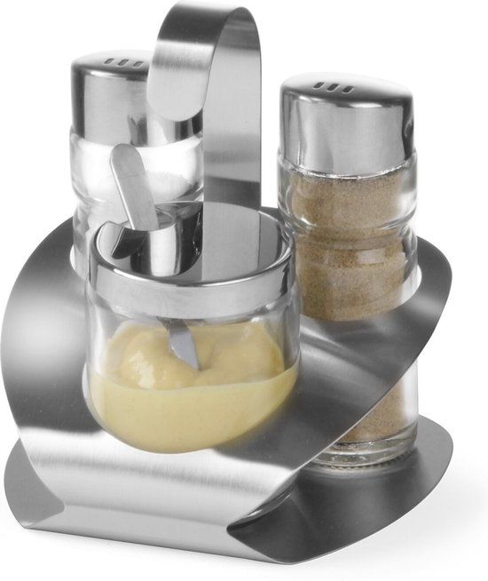 Hendi Menage 3 Dlg Luxe - Peper - Zout - Mosterd - RVS - Grijs
