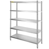 VEVOR Roestvrij stalen rekken 48x18.5 Inch 5 Tier Verstelbare Plank Opslag Unit Roestvrij Staal Heavy Duty Rekken voor Keuken Commercieel Kantoor Garage Opslag 350 Lbs Per Plank