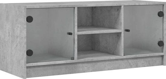 vidaXL Tv-meubel met glazen deuren 102x37x42 cm betongrijs