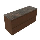 Saniclass Holz Pure Badkamermeubelset - 140x45x63cm - Noche natuurstenen topblad dark emperador - 2 kraangaten - 4 lades - mat walnut pure (hout) SW1420794/SW1242394