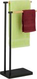 Relaxdays handdoekrek vrijstaand - 2 stangen - badkamer - RVS - bamboe - modern - zwart