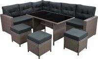 MonsterShop Jardí polyrattan hoekmeubelset - grijs - 9-zits - afneembare kussens
