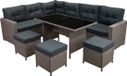 MonsterShop Jardí polyrattan hoekmeubelset - grijs - 9-zits - afneembare kussens