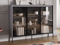 Vitrinekast TRAINING 3 portes gris avec led