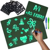 Magisch BONNYCO Magisch Tekenbord A4 + A5, 6 Stencils, 2 Lichtgevende Stiften | Jongens Meisjes Speelgoed 3 4 5 6 7 8 9 Jaar | Lichtgevend Bord Kinderspeelgoed, Geschenken voor Verjaardag Sinterklaas Kerstmis