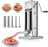 Vevor Handmatige Worstvulmachine 5l Verticale Worstvulmachine Vleesvuller met 2 Snelheden (Snel/Langzaam), Robuuste Roestvrijstalen Vuller met 5 Worstvulbuizen, Vleesvulling