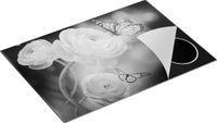 Chefcare Inductie Beschermer Twee Roze Vlinders bij Roze Rozen - Zwart Wit - 75x50 cm - Afdekplaat Inductie - Kookplaat Beschermer - Inductie Mat