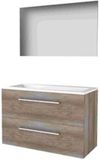 Basic-Line Basic 46 Badkamermeubelset - 100 x 46 cm - Met Grepen - 2 Lades - Acryl Wastafel - 1 Kraangat - Spiegel - Scotch Oak