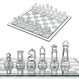 Jeu d'échecs en cristal, 35x35 cm, transparent et mat, jeu d'échecs de voyage