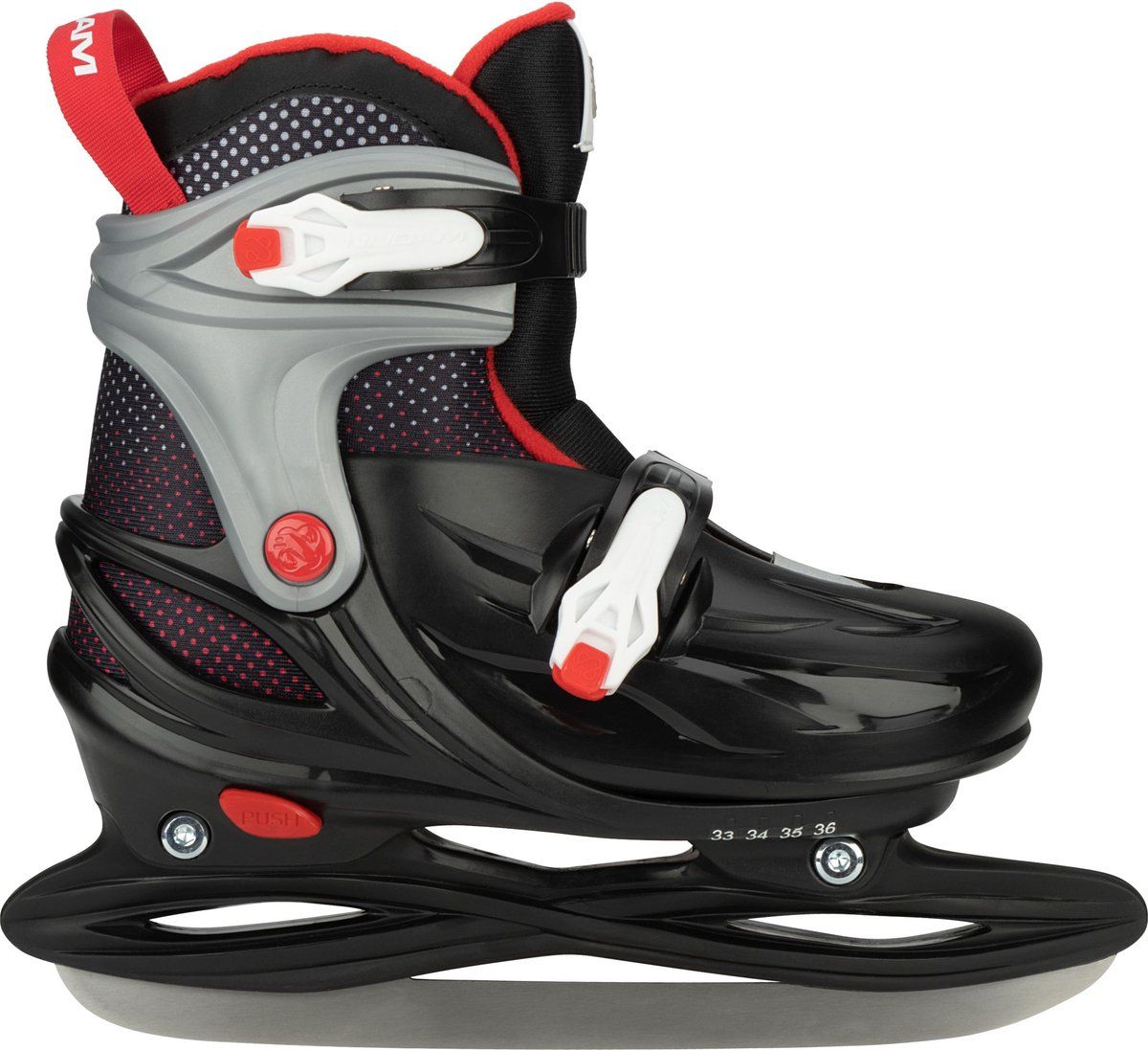 Nijdam IJshockeyschaats - Hardboot - Verstelbaar - Rink Raptor - Zwart/Rood - Maat 33-36