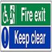 VSafety Wheelchair Fire Exit/Keep Clear Sign - 450mm x 150mm - 1mm Rigid Plastic