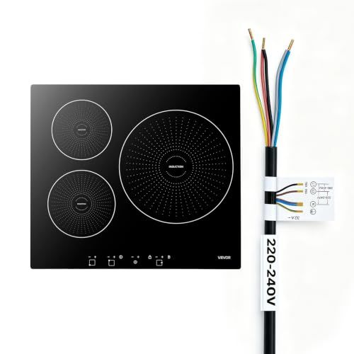 VEVOR 3-zone inductiekookplaat, inbouw inductiekookplaat, 6200 W, 9 vermogensniveaus, LED-touchscreen, glaskeramisch oppervlak en kinderbeveiliging, voor keuken en camper