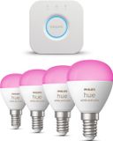 Philips Hue Starterspakket - E14 - met 4 Kogellampen - Wit en Gekleurd Licht - Incl. 1 Hue Bridge - Hue White and Color Ambiance