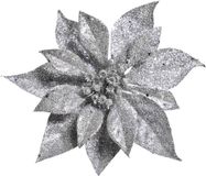 Cosy & Trendy Kerstboomversiering - bloem - op clip - zilveren kerstster - 18 cm