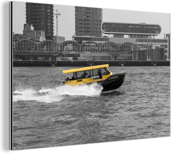 MuchoWow Industriële wanddecoratie - Zwart-wit foto van een boot in Rotterdam - 150x100 cm - Dibond