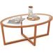 Coast Table basse - verre trempé ovale - piètement en croix en bois d'acacia - marron - 118 x 71,5 x 47,5 cm