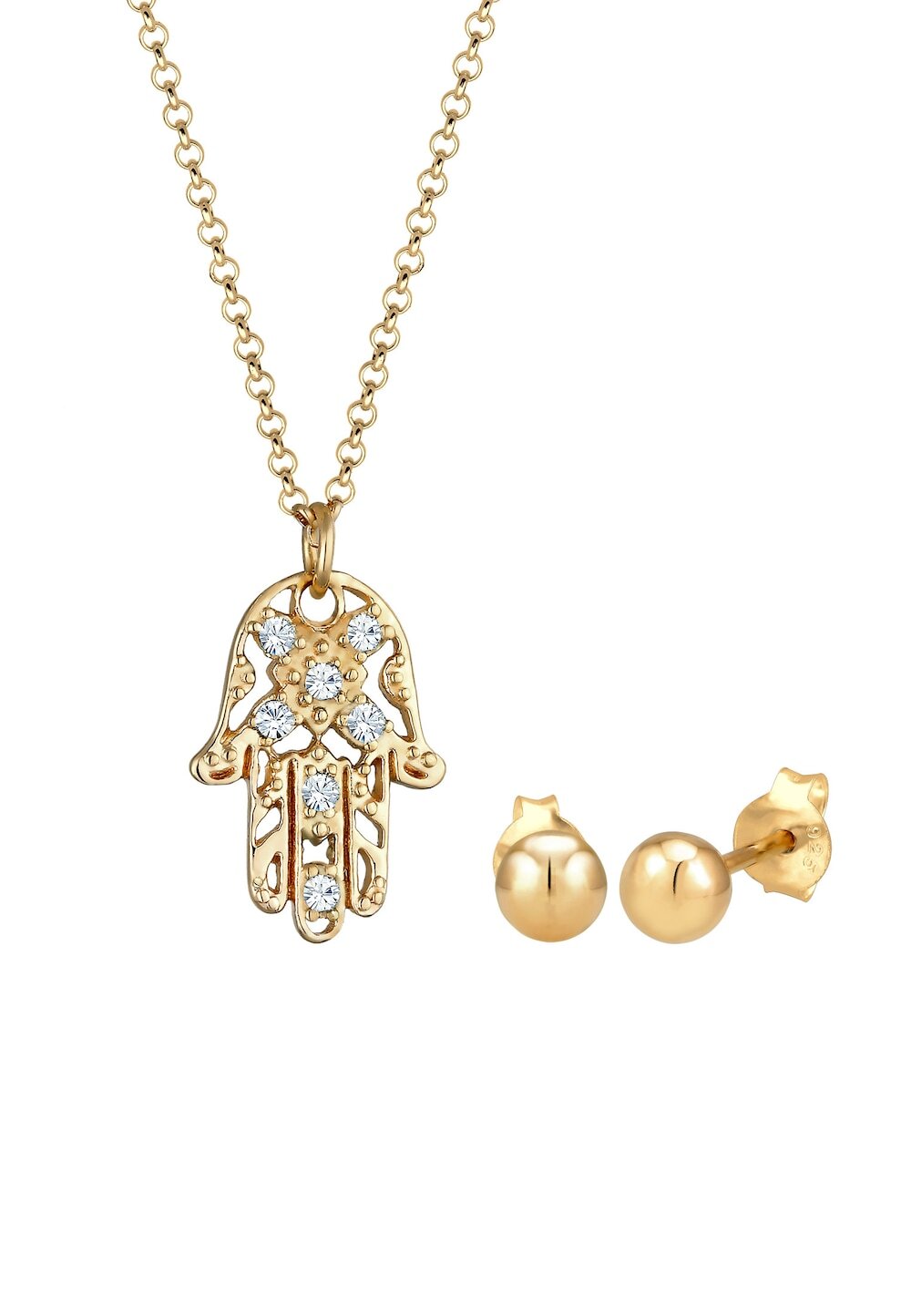 Elli Elli Elli Sieraden Set Dames Set Hamsa Hand Sprankelend met Kristallen in 925 Sterling Zilver roségoud verguld Sieraden sets