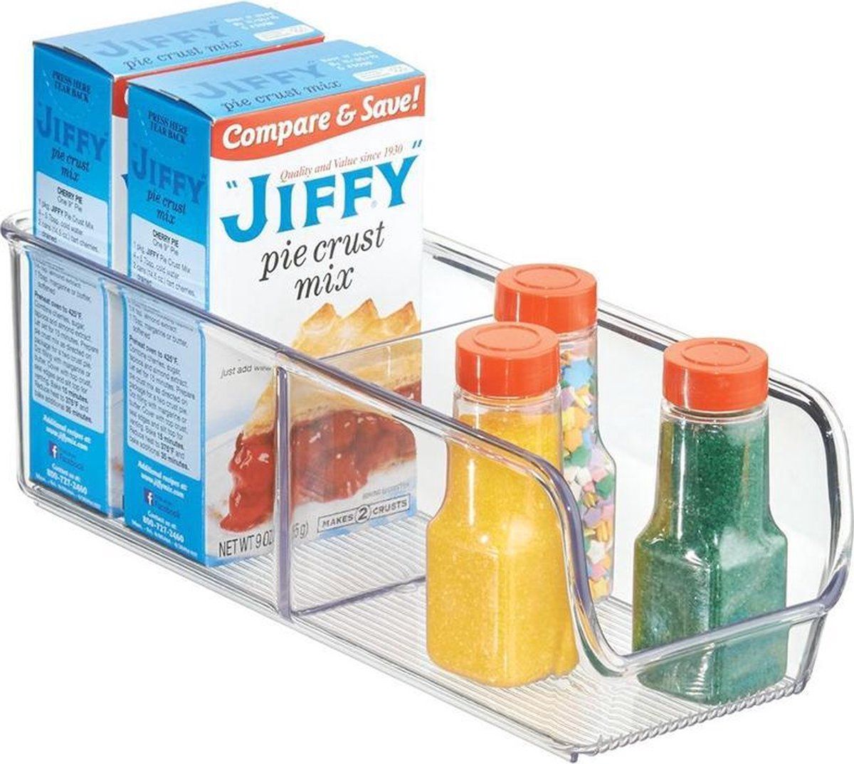 iDesign Opbergdoos met 2 vakken - kleine voorraaddoos zonder deksel van kunststof - stapelbare keukenorganizer voor voorraadkast en koelkast - doorzichtig