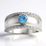 Cavill - 925 Sterling Zilver Verzilverd - 0,29 ct Santa Maria Aquamarijn Ring - 32 Zirkonia Tanzanië - Moderne Elegante Blauwe Edelsteen Sieraad