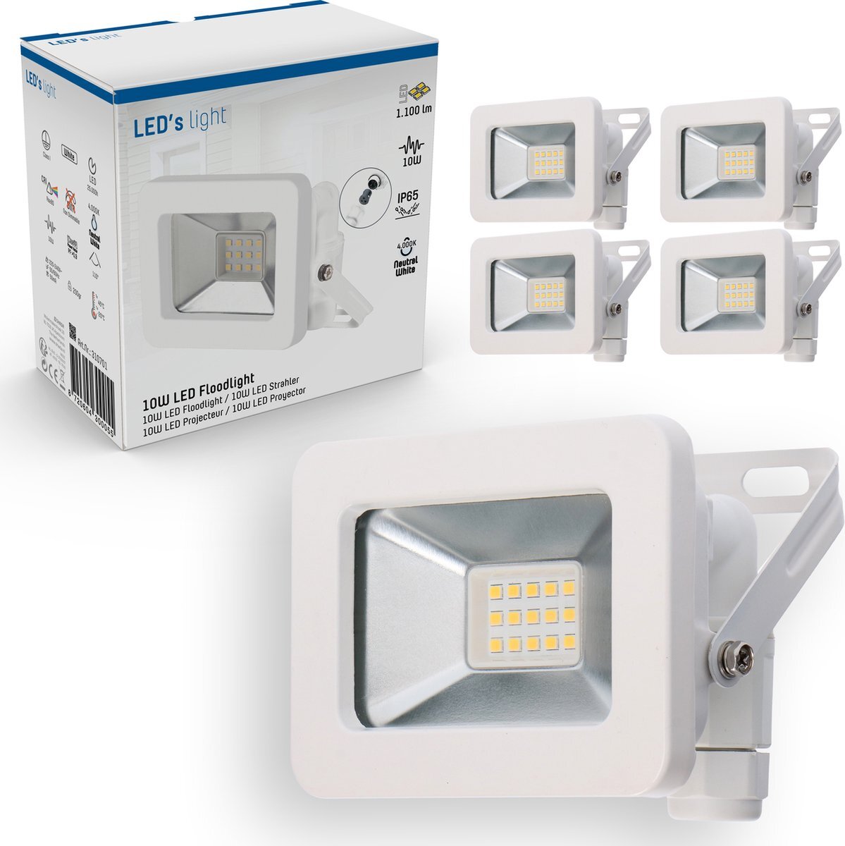 Proventa Proventa® EasyFix LED Floodlights voor buiten & binnen - IP65 - 1100 lm - 4x Wit